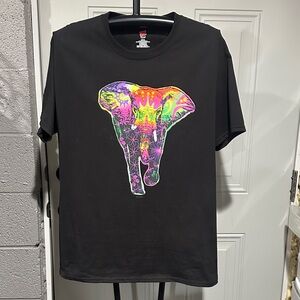 Hanes Black Tee with Vibrant Elephant Graphic